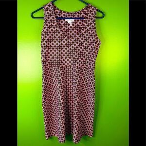 JUDE CONNALLY V-neck A-line tank dress in brown and pink geometric print